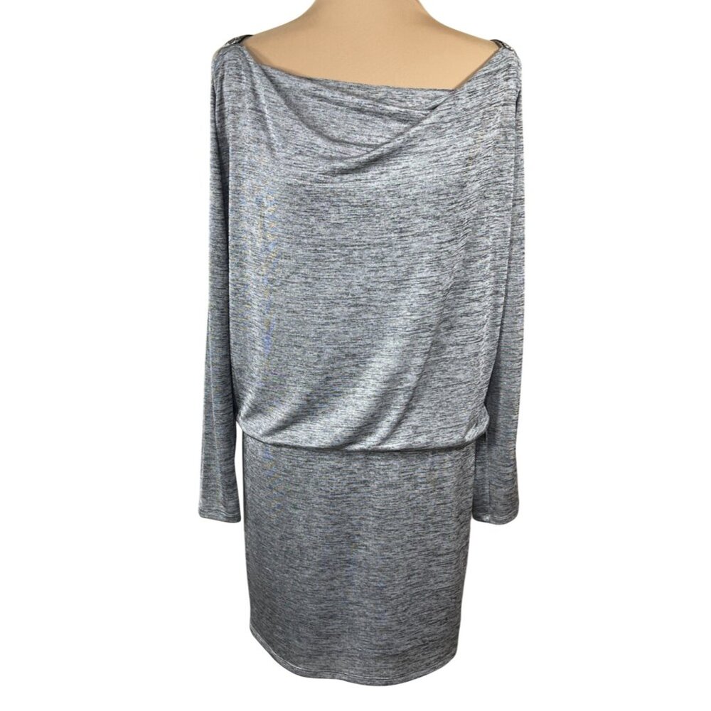 White House Black Market Dress Cocktail S Small Grey Beaded Cold Shoulder Party